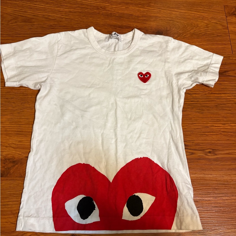 Comme des Garcons White Tee with Red Heart Design